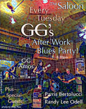 Flyer for GG Amos at The Saloon Every Tuesday